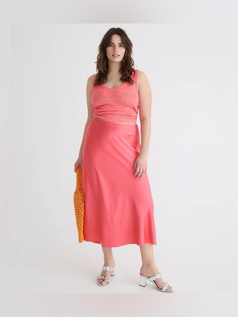 J. Crew Neon Pink Satin Maxi Skirt